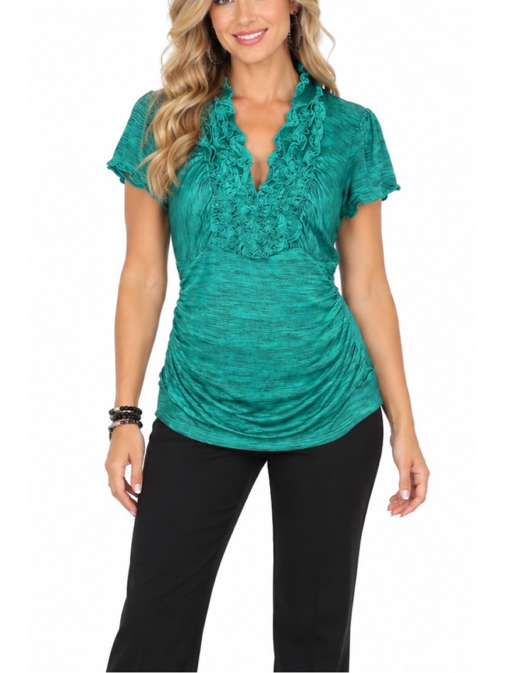 Maurice’s women’s teal top featuring a textured, heathered finish